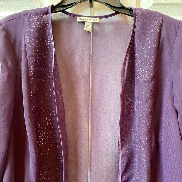 EGGPLANT 2 PIECE GLITTER EMBELLISHED CREPE DRESS MAYA BROOKE SIZE 16W NWT - Picture 4 of 11